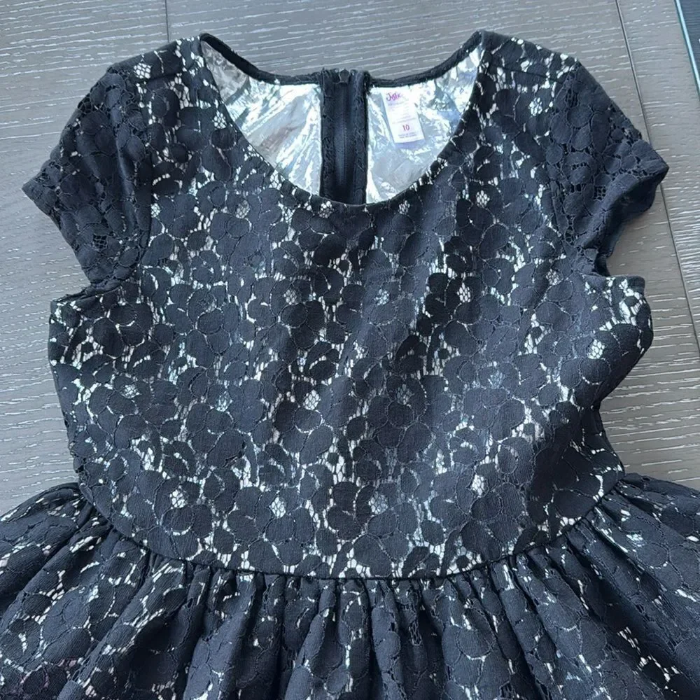 Justice Girl’s Size 10 Black Silver Dress Casual Formal Special Wear Lace EUC